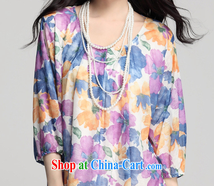 tea wafted Yu 2015 spring and summer with new women's clothing breathable large flower stamp Loose Cuff lanterns dresses 5 large cuff, long skirt blue XXXL pictures, price, brand platters! Elections are good character, the national distribution, so why buy now enjoy more preferential! Health