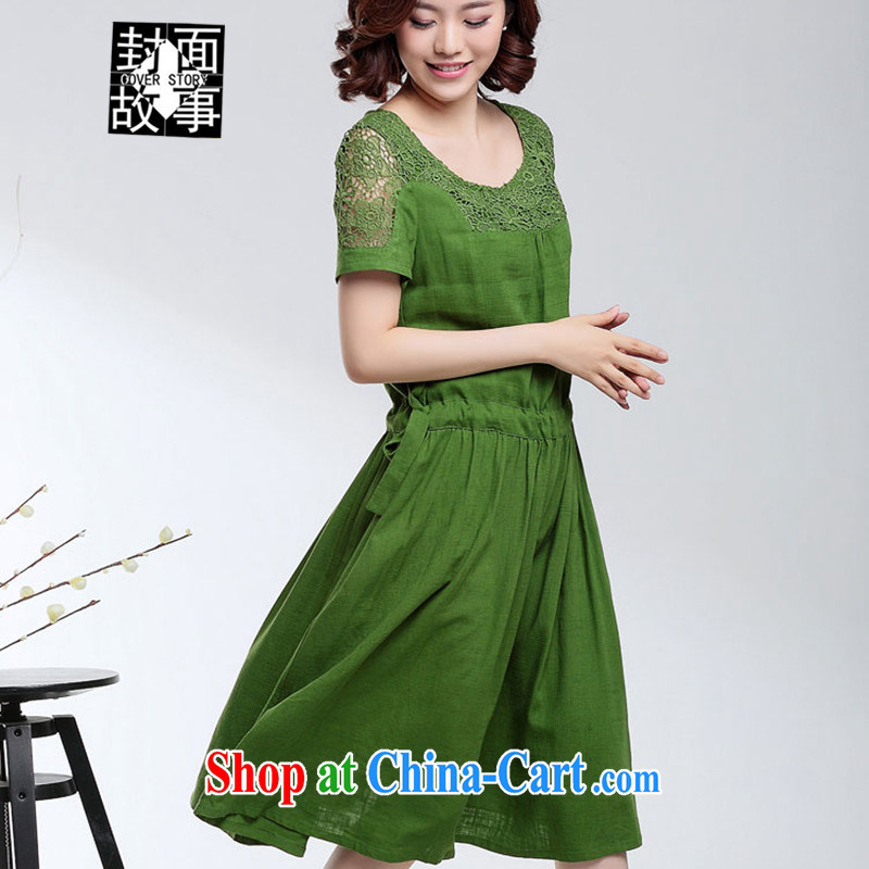 Cover Story 2015 spring and summer new short-sleeved linen material with her mother was older, long dress code the dress dress with Tibetan youth XXL, the cover story (cover story), online shopping