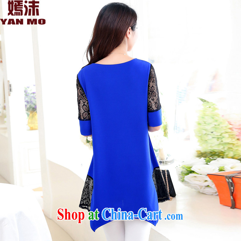 He droplets 2015 spring and summer new Korean version is the increase in long skirt solid female Y 5187 royal blue short-sleeved 3XL interviews, bubbles (yanmo), online shopping