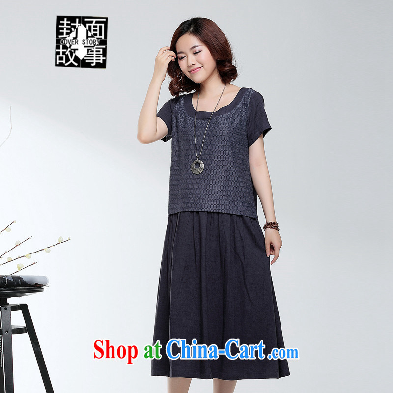 Cover Story 2015 summer new mom loaded up for the disposition code female Openwork lace leave the cotton in the long dresses, long dress with navy XXXL