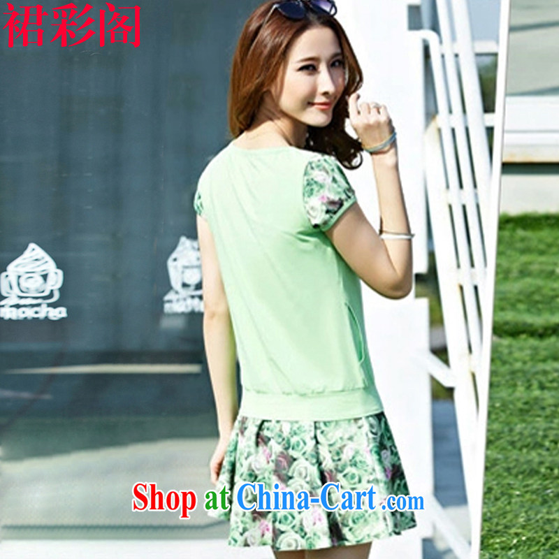 Skirt Color cabinet stylish stamp duty short-sleeved T shirts short skirts casual graphics thin uniforms set 1838 skirt green L, skirt color pavilion, shopping on the Internet
