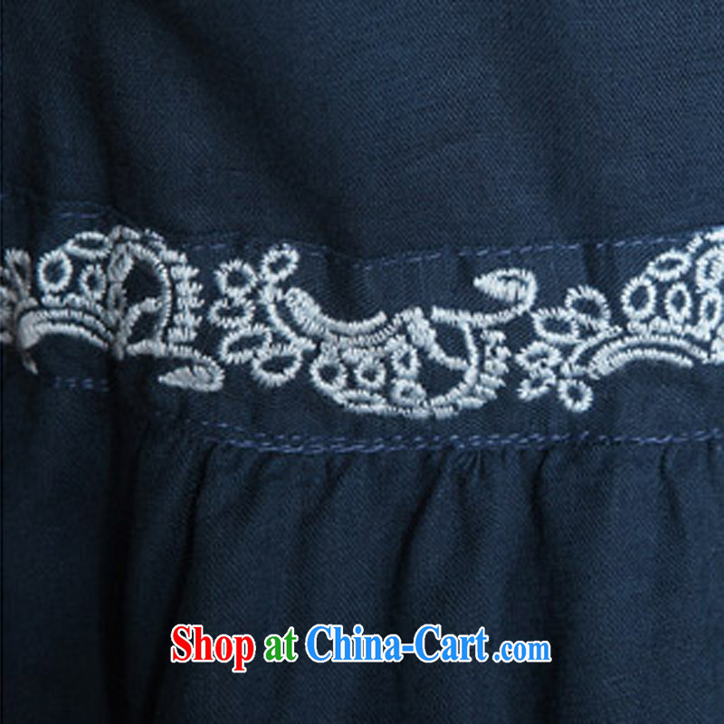 The Ju-Yee Nga lace retro simplicity and thick sister Yau Ma Tei cotton short-sleeved summer maximum code female dresses YQ 9586 Tibetan blue XS, Yu Yee Nga, shopping on the Internet