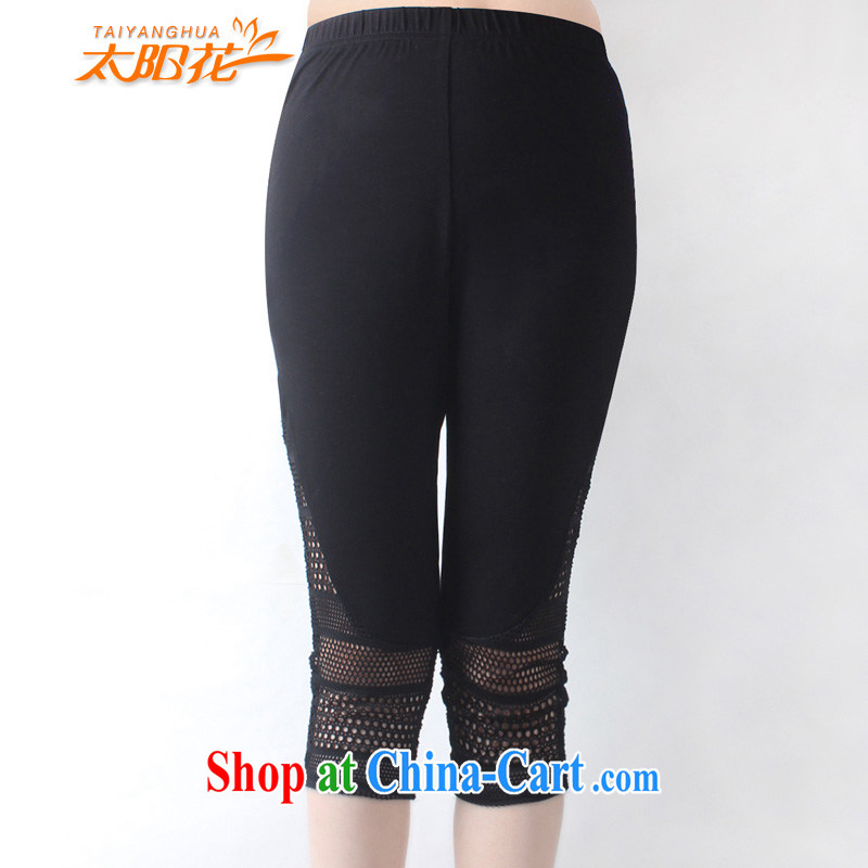 Sun takes the fat XL female solid pants thick mm 200 Jack fat people graphics thin, Openwork stitching leisure 7 pants TYH 6858 black 5 XL
