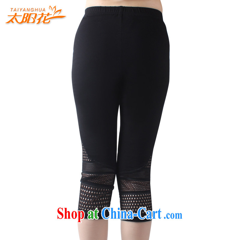 The Sun takes the fat increase, female solid Trouser press on 200 mm jack fat people graphics thin, Openwork stitching leisure 7 pants TYH 6858 black 5 XL, TAI YANG HUA, shopping on the Internet