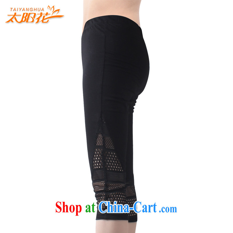 The Sun takes the fat increase, female solid Trouser press on 200 mm jack fat people graphics thin, Openwork stitching leisure 7 pants TYH 6858 black 5 XL, TAI YANG HUA, shopping on the Internet