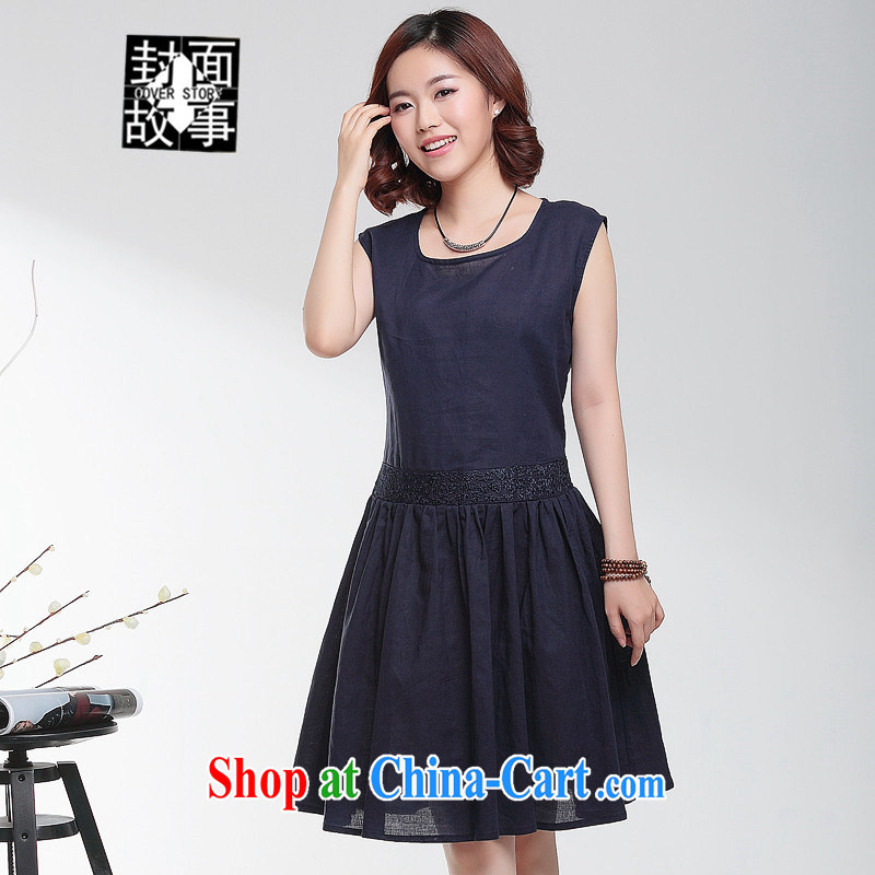 Cover Story Special Offers 2015 summer edition Korea embroidered sleeveless vest skirt the Code women with the Commission the dresses 30 - 40-year-old thick MM female Navy XXXL