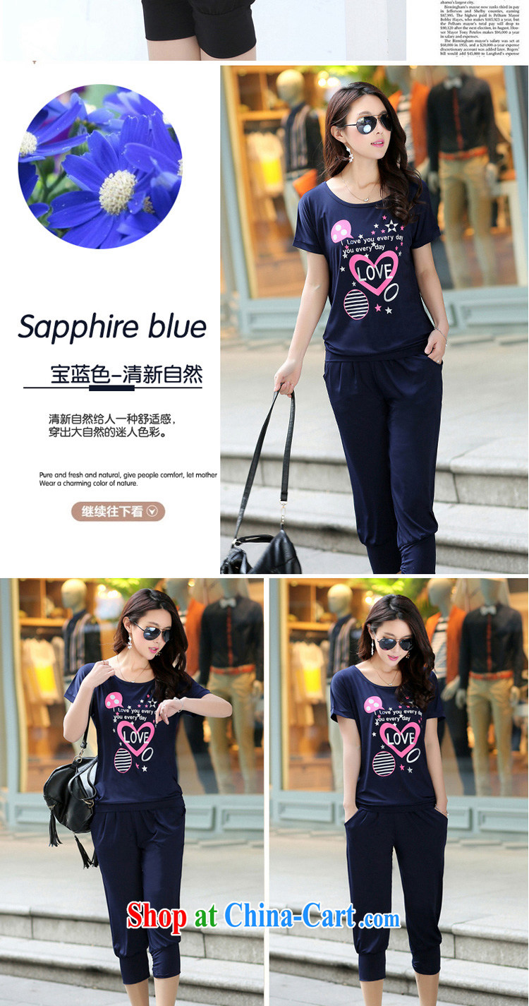 According to perfect 2015 summer new Korean version with round collar T-shirts 7 pants large, short-sleeved leisure Package movement Women Y 2178 royal blue 4 XL pictures, price, brand platters! Elections are good character, the national distribution, so why buy now enjoy more preferential! Health