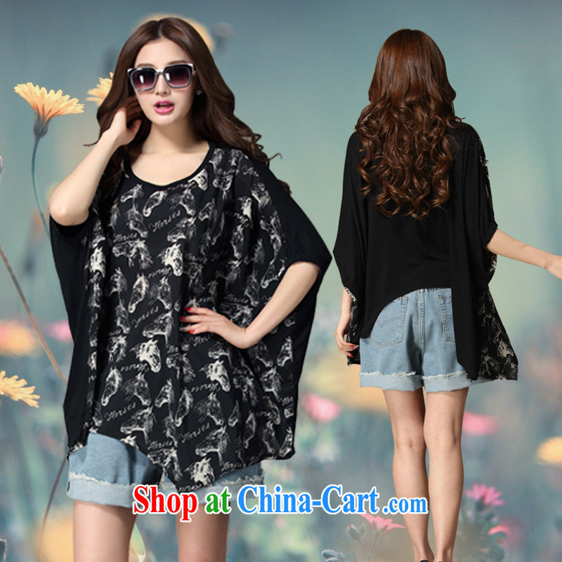 Iraq, the 2015 summer new, larger female thick mm thick sister Korean bat Ma Tau does not rule snow woven T-shirt 935 black XXXL, LAN, and Internet shopping