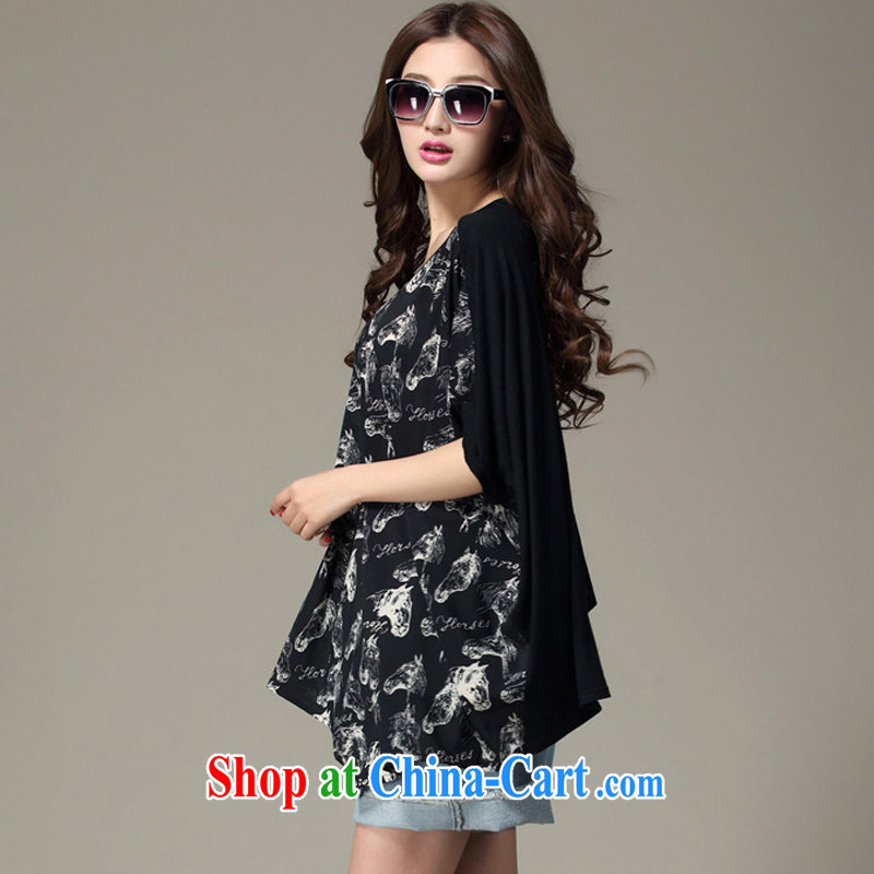 Iraq, the 2015 summer new, larger female thick mm thick sister Korean bat Ma Tau does not rule snow woven T-shirt 935 black XXXL, LAN, and Internet shopping