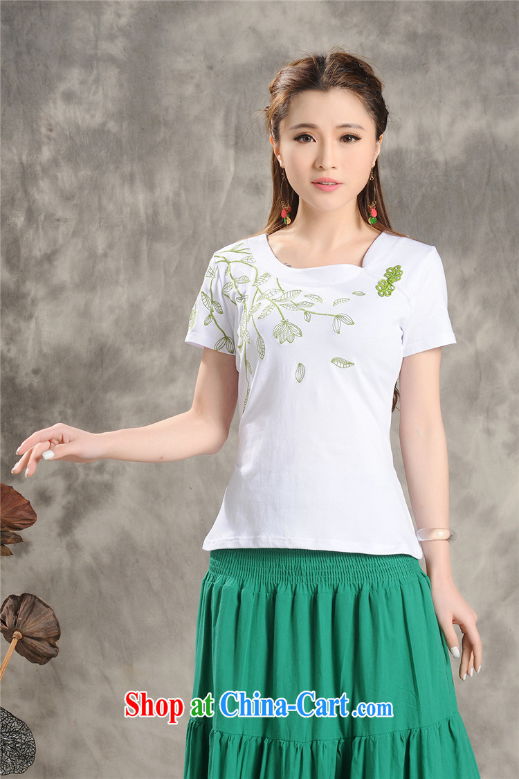 Summer new Ethnic Wind embroidered TRAY FOR SMALL V collar short-sleeved large, female T pension-sheng Lin bird 2015 the package mail white XXXL pictures, price, brand platters! Elections are good character, the national distribution, so why buy now enjoy more preferential! Health