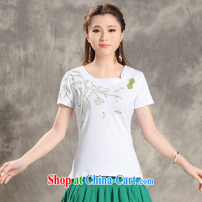 Summer new Ethnic Wind embroidered TRAY FOR SMALL V collar short-sleeved large, female T pension sung lim bird 2015 the package mail white XXXL, Sung Lim, birds, and shopping on the Internet