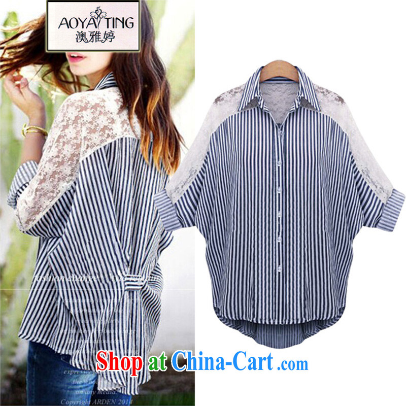 o Ya-ting and indeed XL women 2015 new thick mm summer T-shirt girl loose bat shirt female dark blue stripes 5 XL recommends that you 175 - 200 jack, O Ya-ting (aoyating), shopping on the Internet