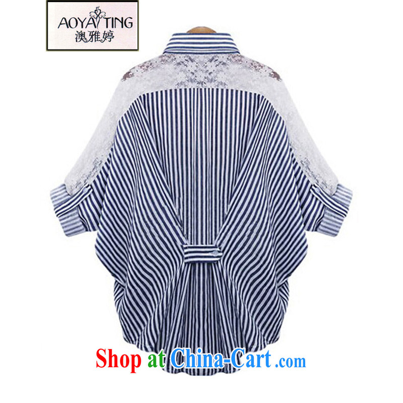 o Ya-ting and indeed XL women 2015 new thick mm summer T-shirt girl loose bat shirt female dark blue stripes 5 XL recommends that you 175 - 200 jack, O Ya-ting (aoyating), shopping on the Internet