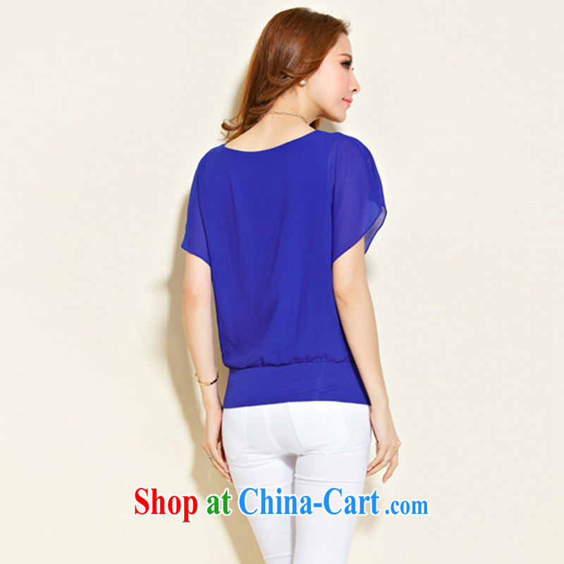 M 姂 2015 summer on the new large, female relaxed and stylish bat short T Snow cuff woven shirts 2088 blue XXXL, M 姂, shopping on the Internet