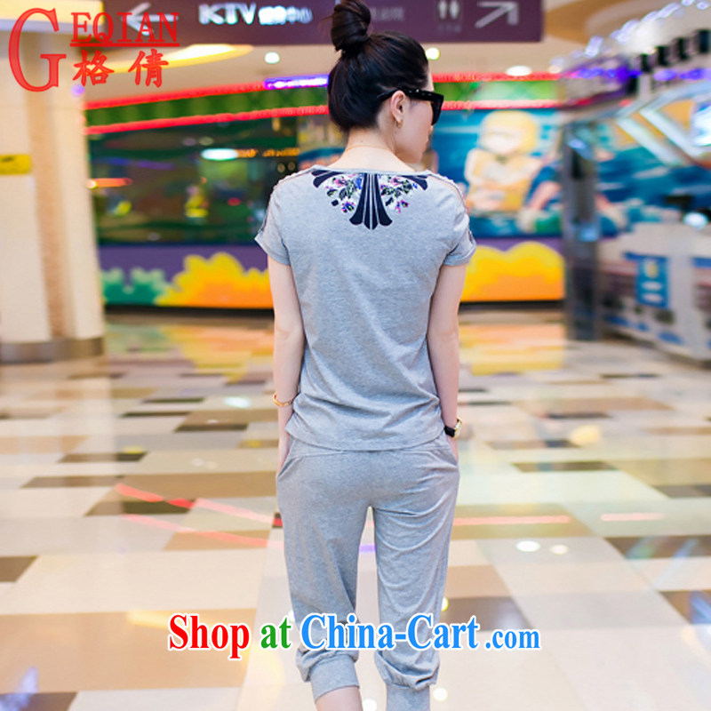 The MS 2015 summer new women with large, round-neck collar beauty stamp T pension female short-sleeve 7 pants sportswear girls K 0388 light gray XL, destruction, and shopping on the Internet