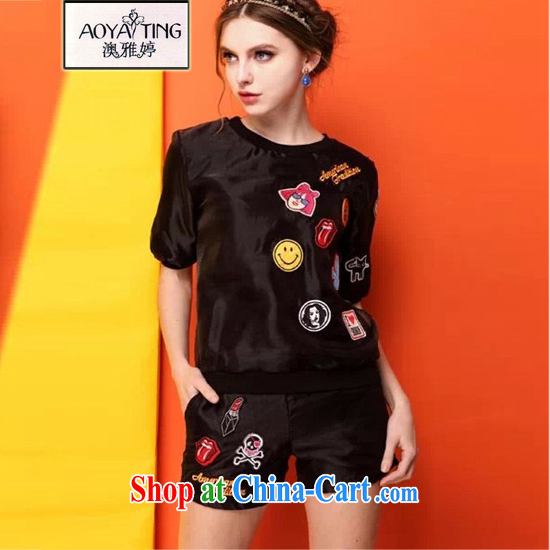 o Ya-ting 2015 New, and indeed increase, female fat MM summer short-sleeved T shirts shorts Leisure package female black two-piece 4 XL recommends that you 160 - 180 jack