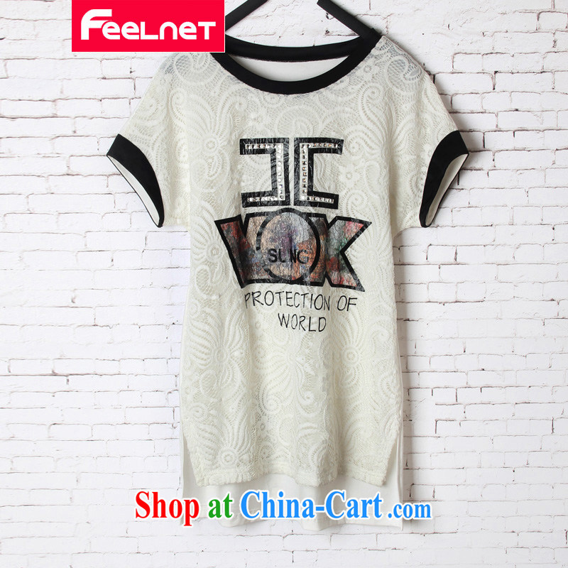 Feelnet XL female summer new, thick mm video thin, long, short-sleeved shirt T 1561 white 4XL code_recommendations 100 - 130 kg