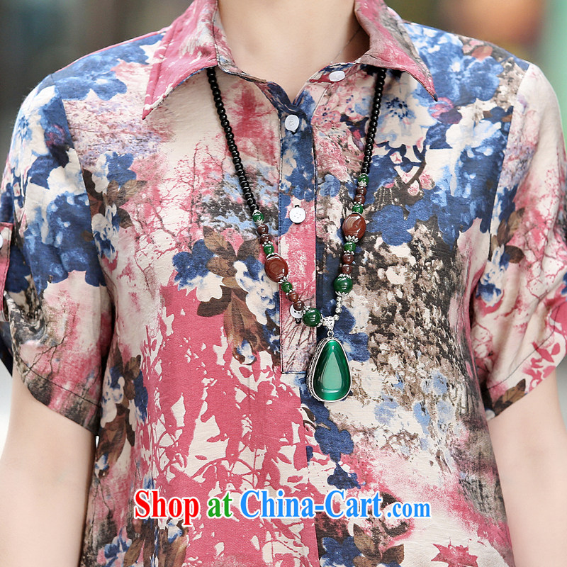 Arrogant season 2015 middle-aged and older female summer new XL cotton shirt graphics thin middle-aged mother with fancy, long T-shirt girl saffron M, Domino-hee, shopping on the Internet