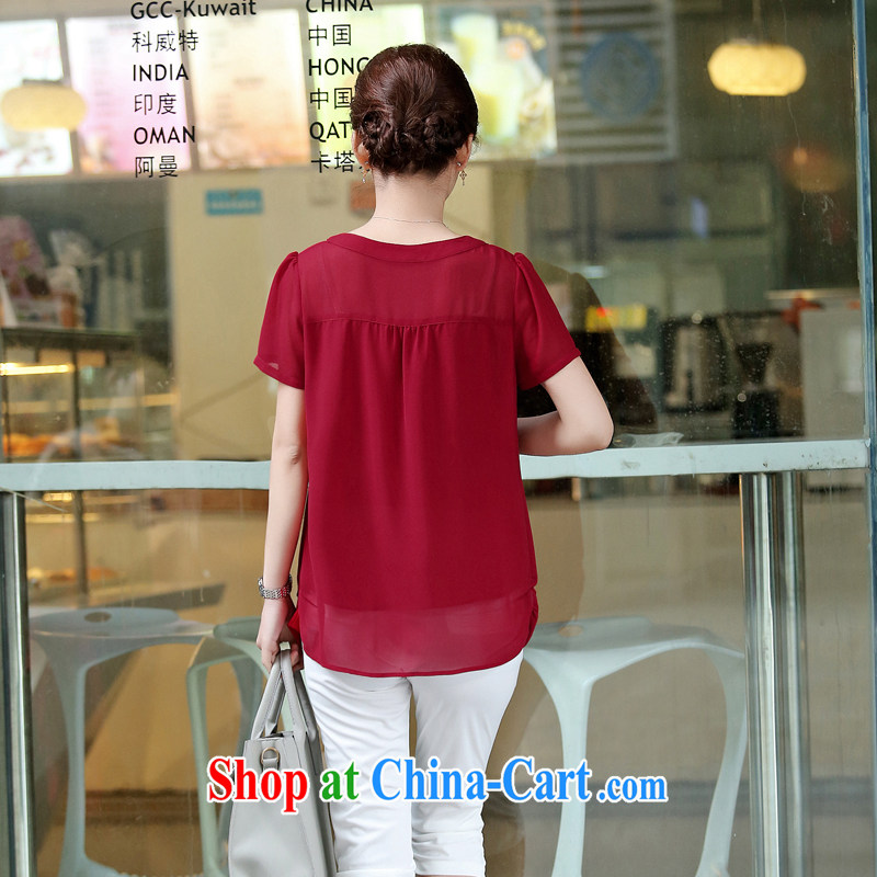 2015 spring new, larger female with a 30 - 40-year-old mother with long-sleeved snow woven shirts female middle-aged T shirt lace T-shirt maroon L, Domino-hee, shopping on the Internet