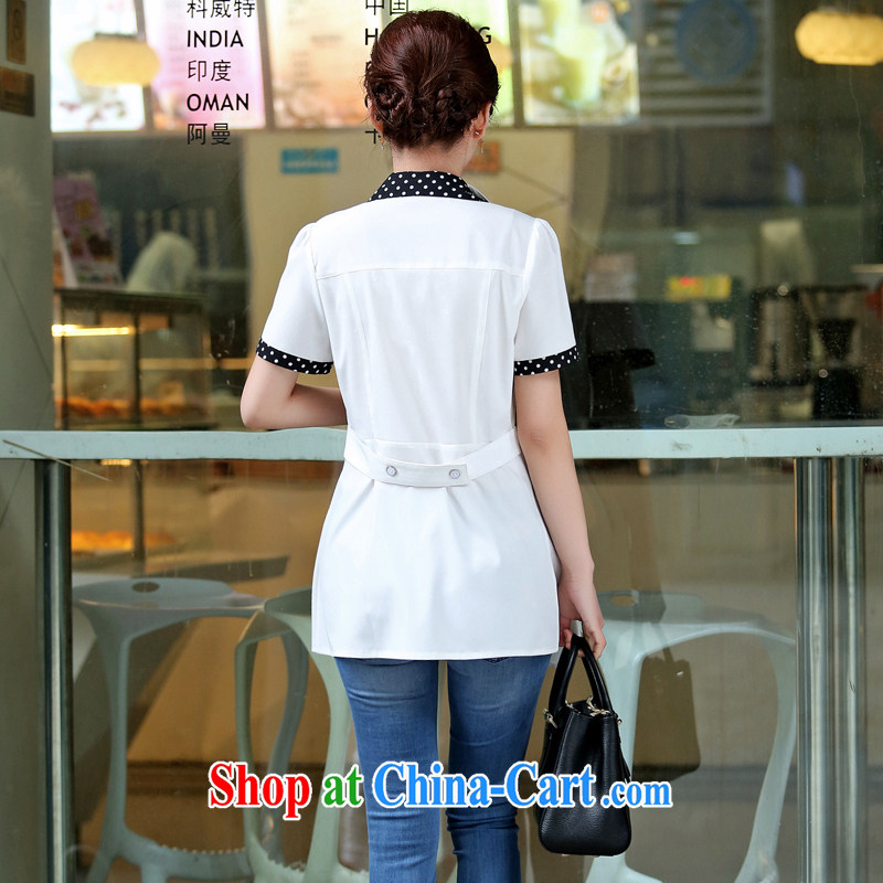 Arrogant season 2015 mother in long large code shirt middle-aged female summer short-sleeved T-shirt 50-year-old middle-aged and older spring loaded white XL, Domino-hee, shopping on the Internet