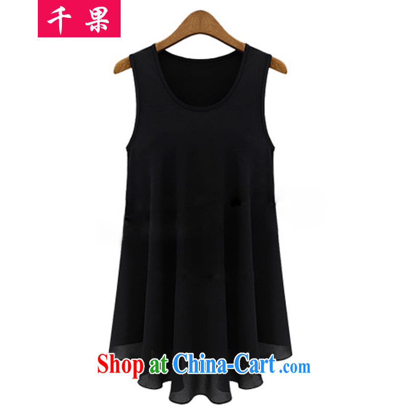 1000 fruit and indeed increase, women in Europe and America, new sleeveless cultivating solid shirt summer thick MM long in Paragraph 100 to loose video thin vest straps shirt 351 black 5 XL, 1000 fruit (QIANGUO), online shopping