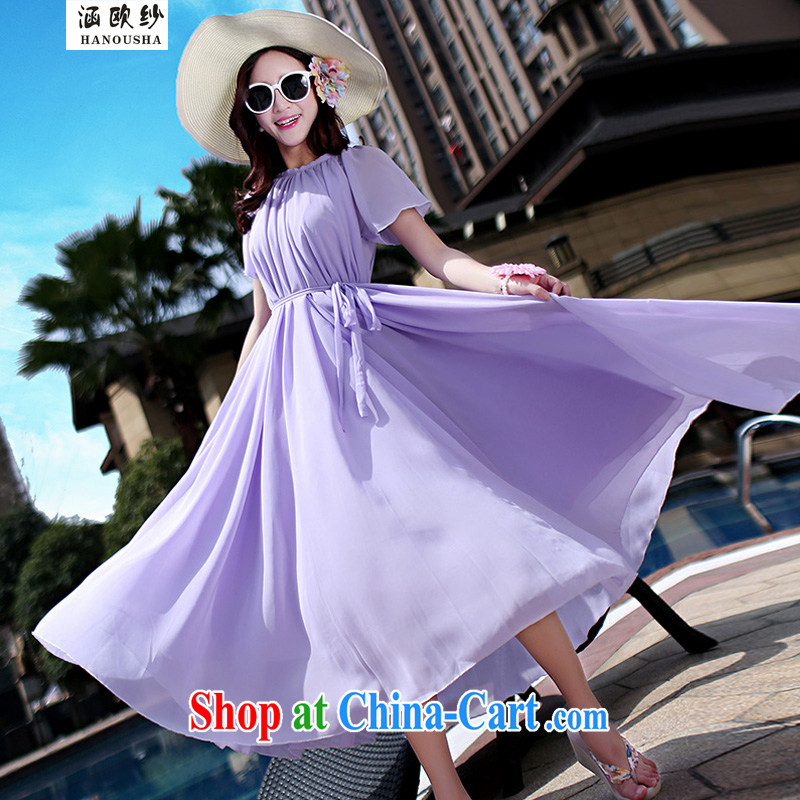 COVERED BY THE 2015 summer new, larger female loose long, short-sleeved snow woven dresses bohemian beach resort style dress royal blue XL, covering the yarn (Hanousha), online shopping