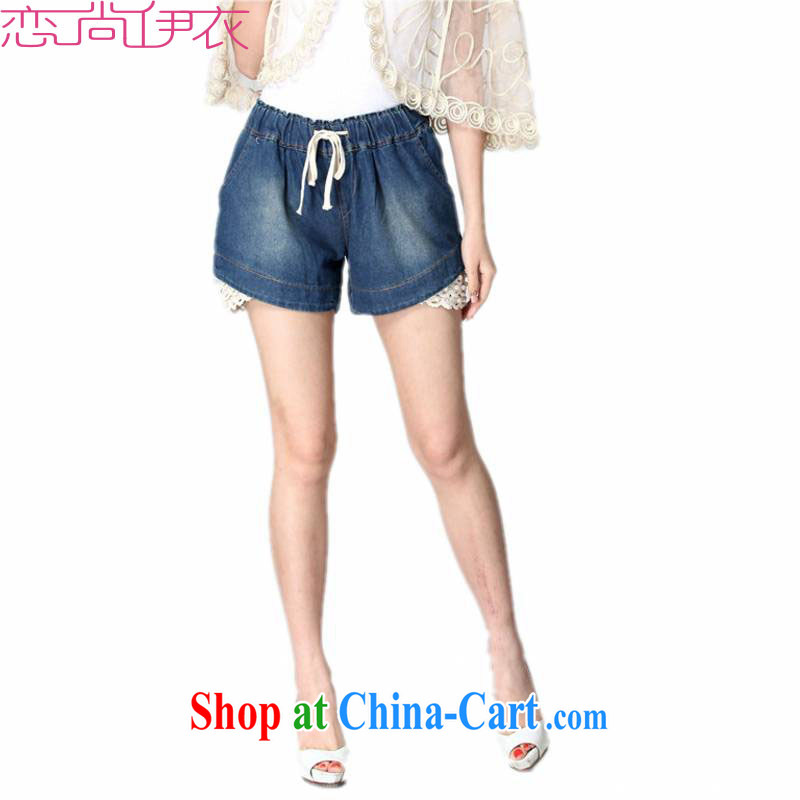 The e-mail package XL new summer wear jeans Elastic waist, waist lace hot pants Leisure Centers 100 mm ground shorts children with the light blue tie with Elasticated waist, land is still the garment, and shopping on the Internet