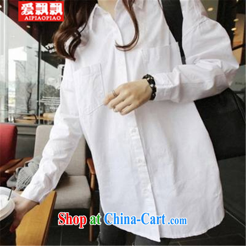 Love waving 2015 shirt loose the code long-sleeved Korean BF wind jacket white shirt girls cotton the large white code are code