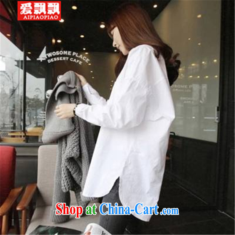Love waving 2015 shirt loose the code long-sleeved Korean BF wind jacket white shirt girls cotton the large white code is code, love flying (AIPIAOPIAO), online shopping