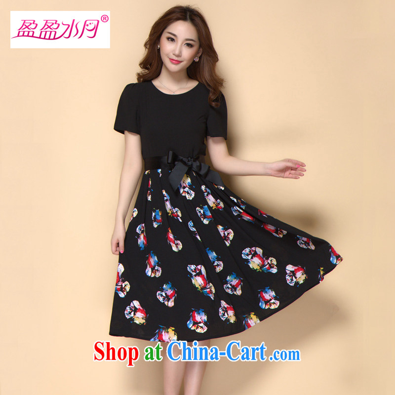 2015 the Code women dress mm thick summer wear new short-sleeve stamp mom with thick snow sister woven dresses - YY 203,500 black 4XL code