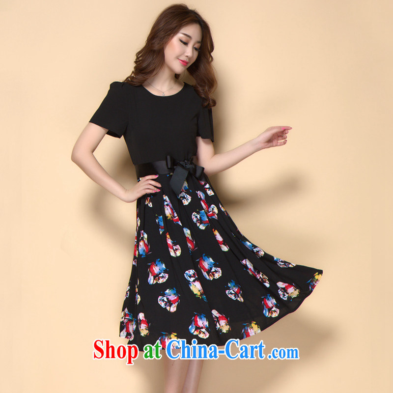 2015 the Code women dress mm thick summer new short-sleeved stamp mom with thick snow sister woven dresses - YY 203,500 black 4XL, Ying Ying, water, shopping on the Internet