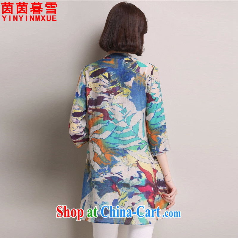 Athena Chu Yan and snow 2015 summer new, larger women in relaxed, long T-shirt cotton Ma shirt T 1122 blue XXXL, Yan Yan, and Snow (yinyinmuxue), online shopping