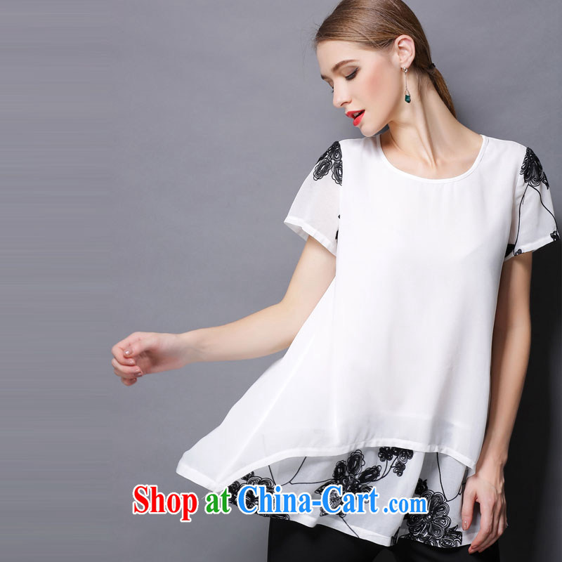 The cycle of morning 2015 summer mm thick and fat increases, female loose snow woven shirts T-shirt thick sister 200 Jack short-sleeved T shirt white 4XL, cycle the morning (OZZFLORA), online shopping
