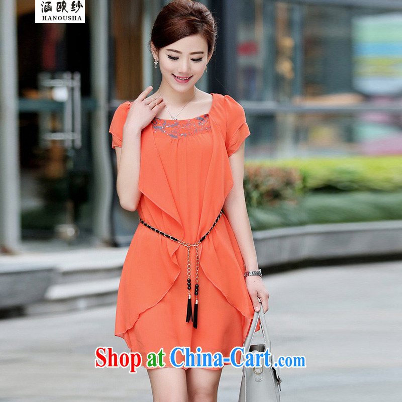 COVERED BY THE 2015 summer new female Korean version loose video thin thick mm and indeed increase, female short-sleeved snow woven dresses orange XXXXL