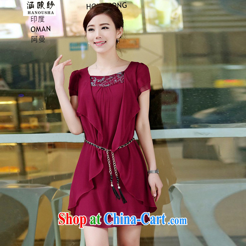 COVERED BY THE 2015 summer new female Korean version loose video thin thick mm and indeed increase, female short-sleeve snow woven dresses orange XXXXL, covering the yarn (Hanousha), online shopping