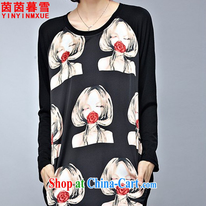 Athena Chu Yan and snow 2015 summer new thick mm larger female long-sleeved loose dress black XL, Yan Yan, Xue (yinyinmuxue), and shopping on the Internet