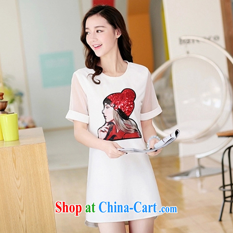 According to Mr Philip 2015 summer new Korean version aura surrounded the code graphics thin stamp short-sleeved Web dress female Y 2183 white 4XL, according to perfect (Yibofei), online shopping