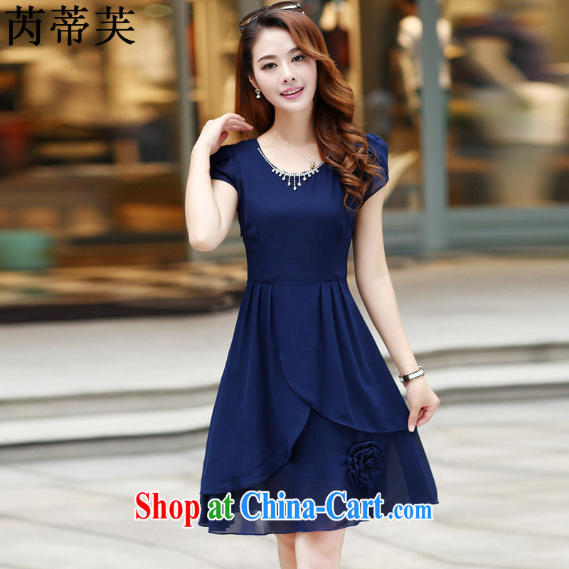 For health, be 2015 summer new cultivating larger commuter temperament OL the waist graphics thin A field snow woven dresses A 8230 photo color XXXXL