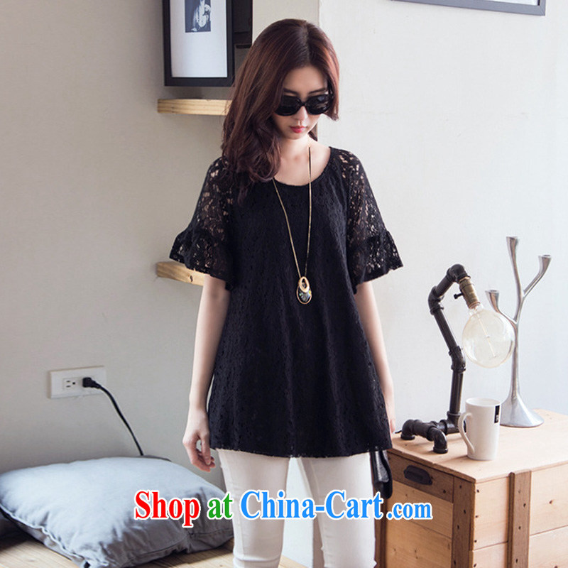 In short, the possible summer 2015 new emphasis on MM and indeed intensify, loose video thin, long, short sleeved lace shirt female J 795 black 4XL, in short, would be (Janrelove), online shopping