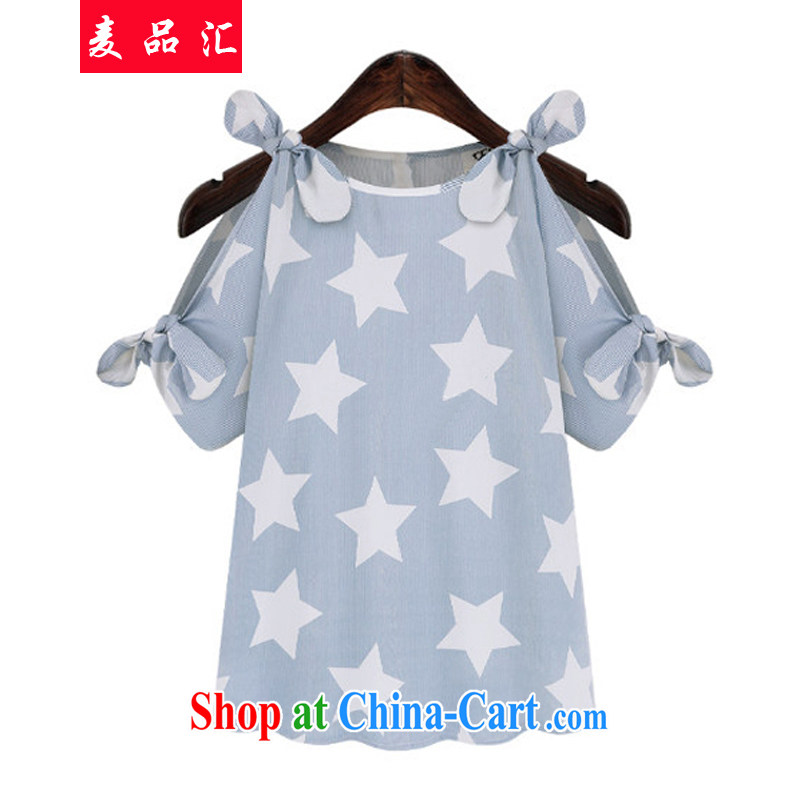 Mr MAK, by summer 2015, the Korean women's clothing large, thick, graphics thin, relaxed cultivating short-sleeved bare shoulders and fresh dresses, long T shirt 211 light blue 5 XL, Mak, sinks, and shopping on the Internet