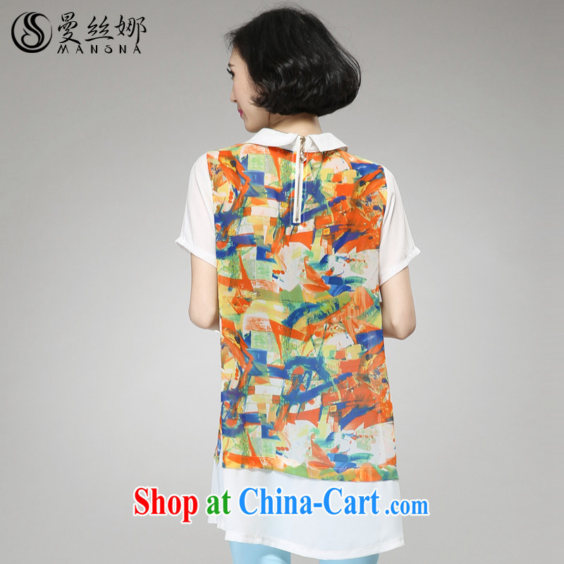 Cayman population of larger female thick MM summer New Products 2015 Korean version, long, stamp graphics thin short-sleeved snow woven shirts orange 4 XL, population, and, shopping on the Internet