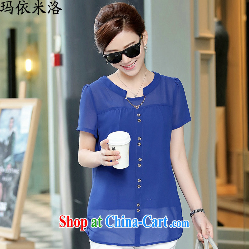 mm thick 2015 summer female new short-sleeved solid colors and stylish loose video thin large, female snow woven shirts and elegant small T-shirt women T-shirt, older women with new royal blue XXXL recommendations 140 - 155 jack, according to her, and, on-line shopping