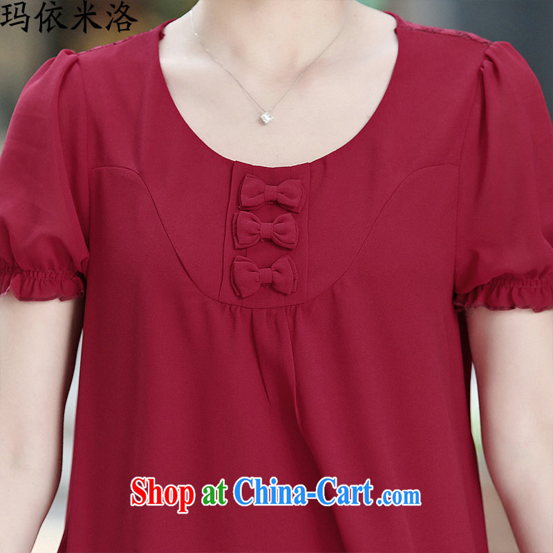 mm thick summer 2015 new female new round-collar bow-tie short-sleeved lace stitching large code female loose video thin ice woven shirts in women older women new maroon XXL recommendations 130 - 145 jack, according to her, and, shopping on the Internet