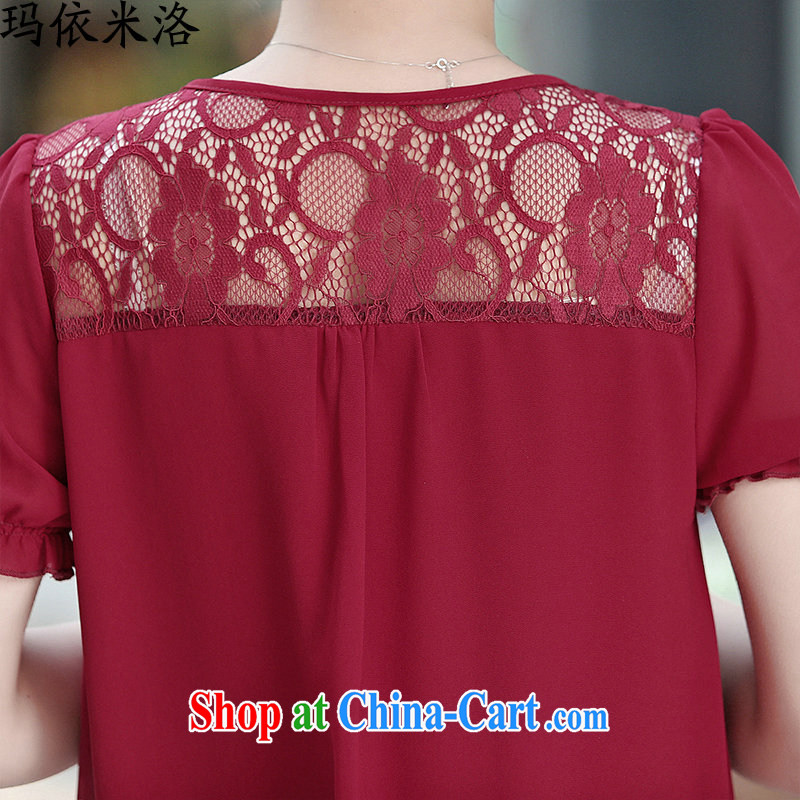 mm thick summer 2015 new female new round-collar bow-tie short-sleeved lace stitching large code female loose video thin ice woven shirts in women older women new maroon XXL recommendations 130 - 145 jack, according to her, and, shopping on the Internet