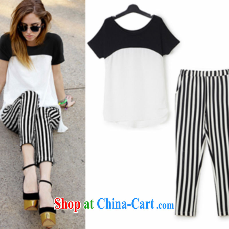 100 Of The 2015 Summer in Europe and the new, larger cultivating short-sleeved snow woven shirts striped trousers Kit white XXL, 100 well figure (BAIFUTU), shopping on the Internet