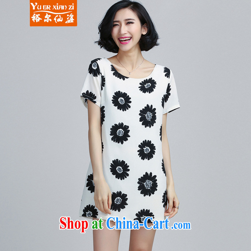 Yu's Sin City 2015 New, and indeed increase, female fat MM summer Korean short-sleeved snow woven dresses female black 5 XL recommends that you 175 - 200 jack