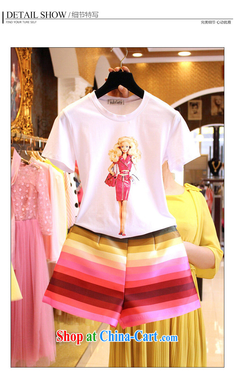 Purple long-sun Korean summer new, two-piece and indeed increase, female fat mm cartoon short-sleeved T shirt T-shirt + Rainbow striped short pants 7249 #3 XL 150 - 160 Jack left and right pictures, price, brand platters! Elections are good character, the national distribution, so why buy now enjoy more preferential! Health