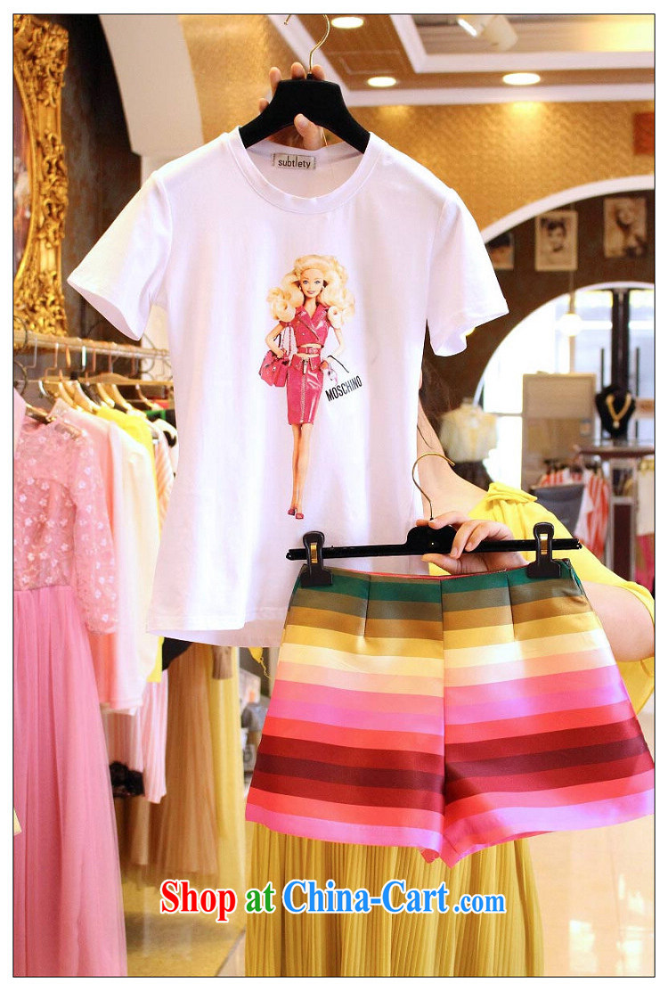 Purple long-sun Korean summer new, two-piece and indeed increase, female fat mm cartoon short-sleeved T shirt T-shirt + Rainbow striped short pants 7249 #3 XL 150 - 160 Jack left and right pictures, price, brand platters! Elections are good character, the national distribution, so why buy now enjoy more preferential! Health