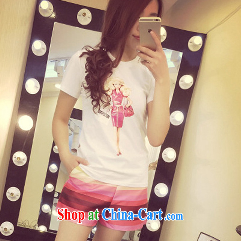 First and foremost economic propaganda Korean summer new, two-piece and indeed increase, women with thick mm cartoon short-sleeved T shirt T-shirt + Rainbow striped short pants 7249 #3 XL 150 - 160 Jack left and right, and first economy, Sun, and shopping on the Internet