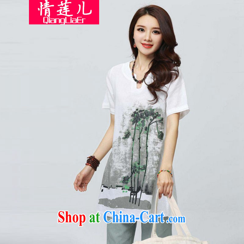 Love Lin's 2015 new stylish new cotton Ma arts 100 solid ground T-shirt spring and summer long, linen painting Female short-sleeved white XXL